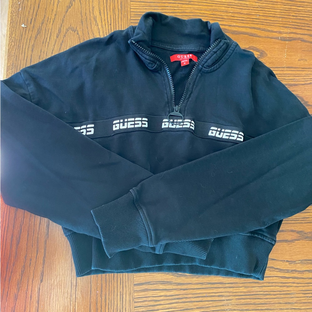 Guess black Half-Zip Pullover crop sweatshirt